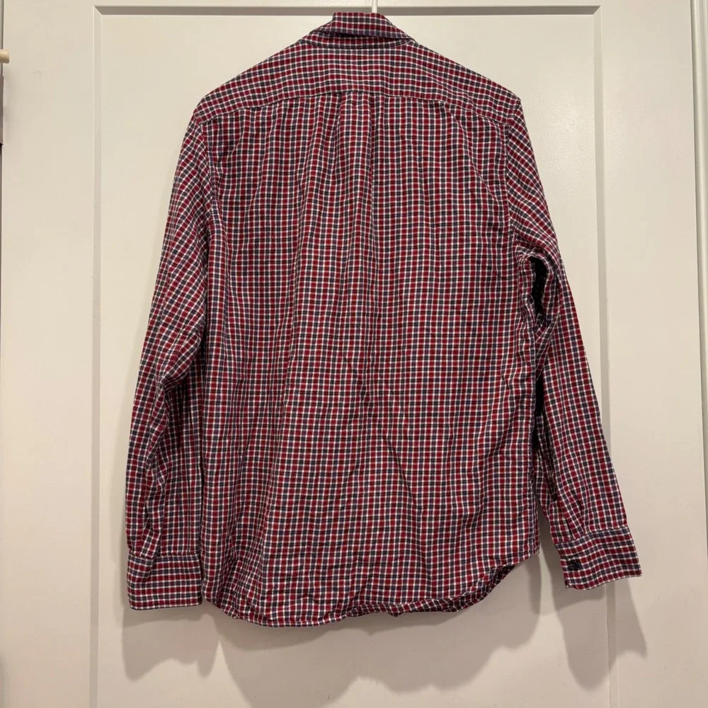 J. Crew Mens Brushed Twill Plaid Button Down Shirt Red White Blue Classic Fit M